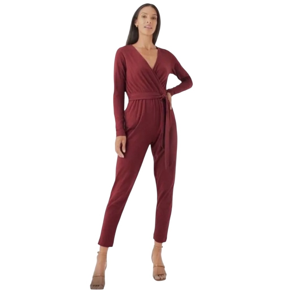 Pact Luxe Jersey Wrap Jumpsuit in Burgundy Sz. L